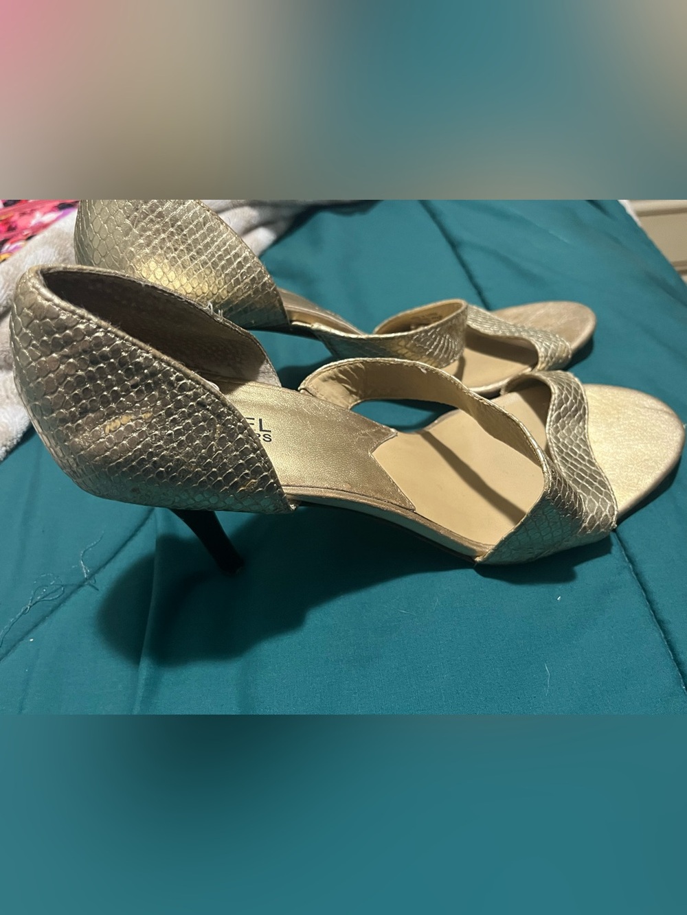 11 Medium Michael Kors Gold Textured Strappy Heels